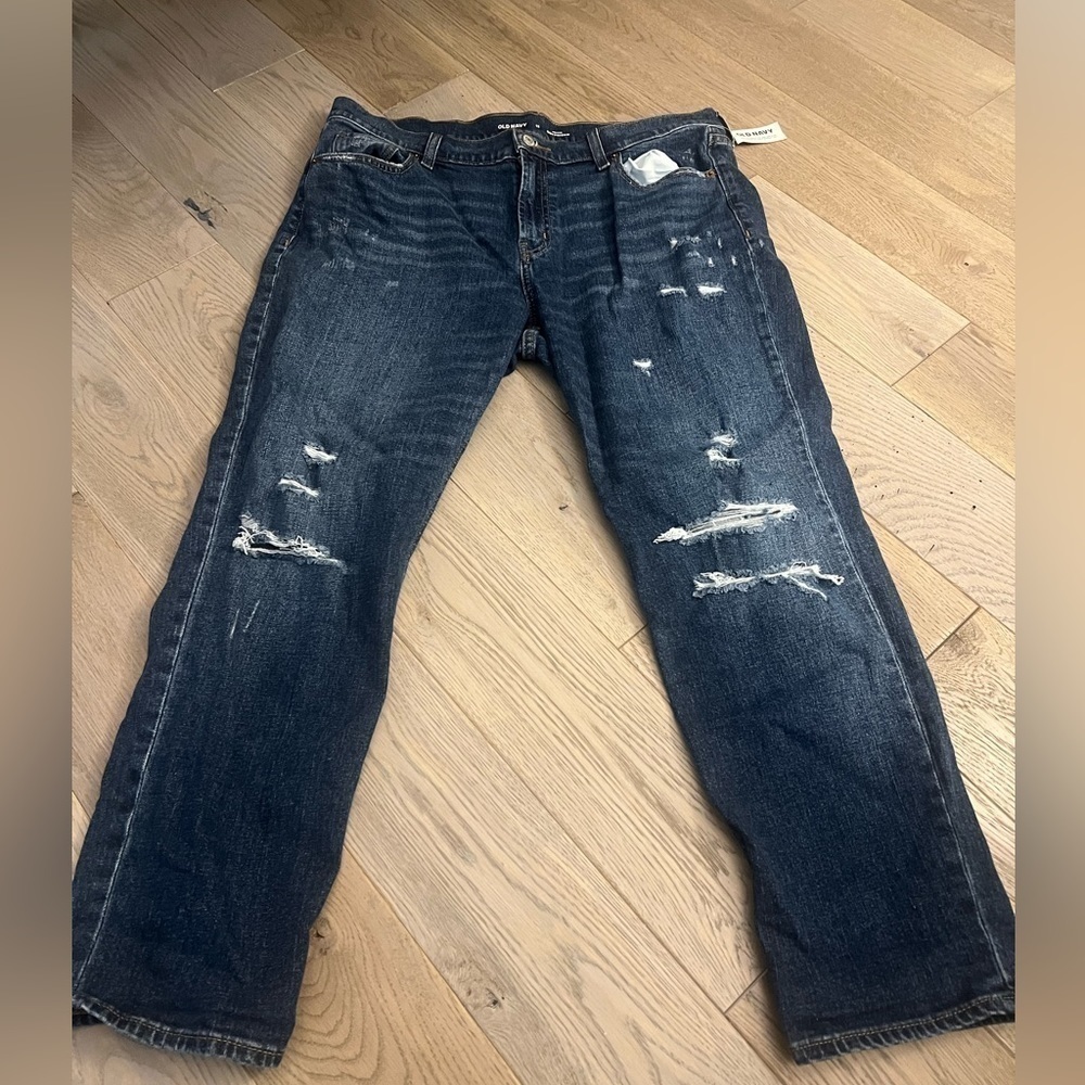 Nwt Mid Rise Straight Ankle Length Dark Wash, Distressed Old Navy Jeans, 12R